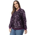 thumbnail image 3 of Women's Plus Size Sparkly Sequin Long Sleeve Zip Up Bomber Jacket Coat,Purple, X-Large, 3 of 5