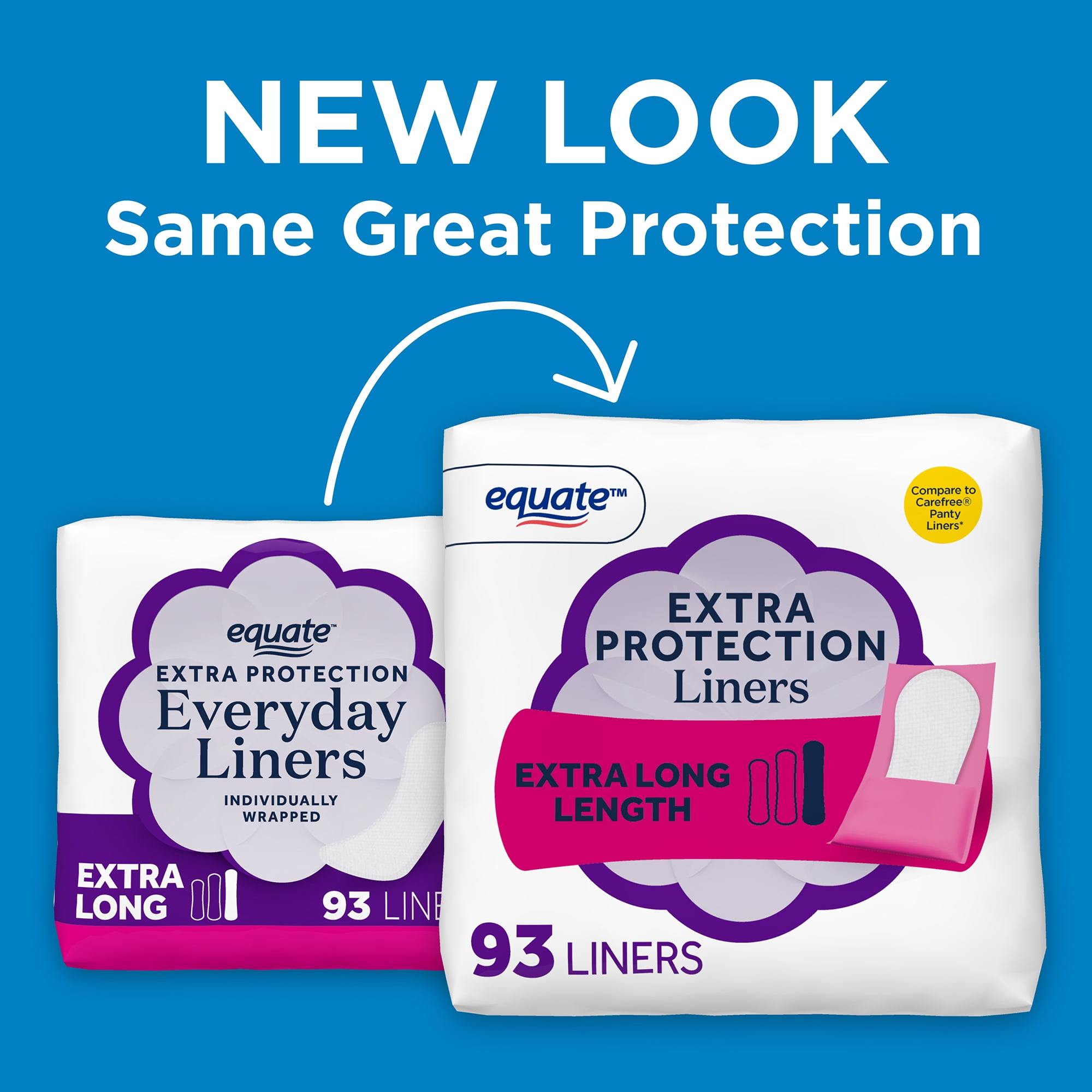 Equate Extra Protection Everyday Panty Liners, Extra Long Length, 93 Count