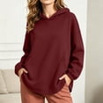 thumbnail image 2 of Comfort Hoodie Zaewscy Women's /Winter Casual Solid-Color Long-Sleeve Hooded Sweatshirt With Pockets Wine XL, 2 of 9