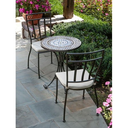 Wrought Iron Table And Chair Set Alfresco Home Tremiti Mosaic 3 Piece Bistro Set With 24