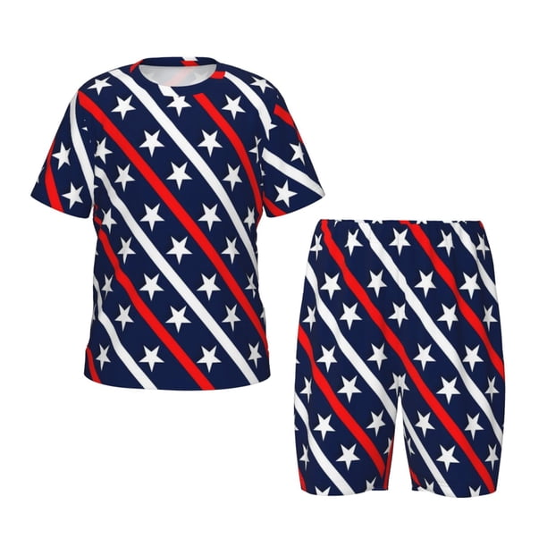 Fotbe Patriotic Star Pijama Estampada de 2 Piezas para Niños – Ropa de Dormir de Manga Corta Cómoda para Niños y Niñas, Camiseta y Shorts de Algodón-Medium