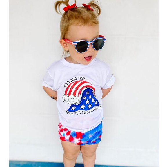 Vedolay Shorts Sets Girls 2 Piece 2-piece Toddler Girl Bowknot Design Ruffle Hem Short-sleeve Top and Floral Print Set,White 0 Months