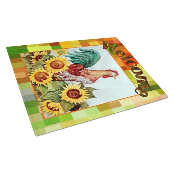 Caroline's Treasures Welcome Rooster Glass Cutting Board Large