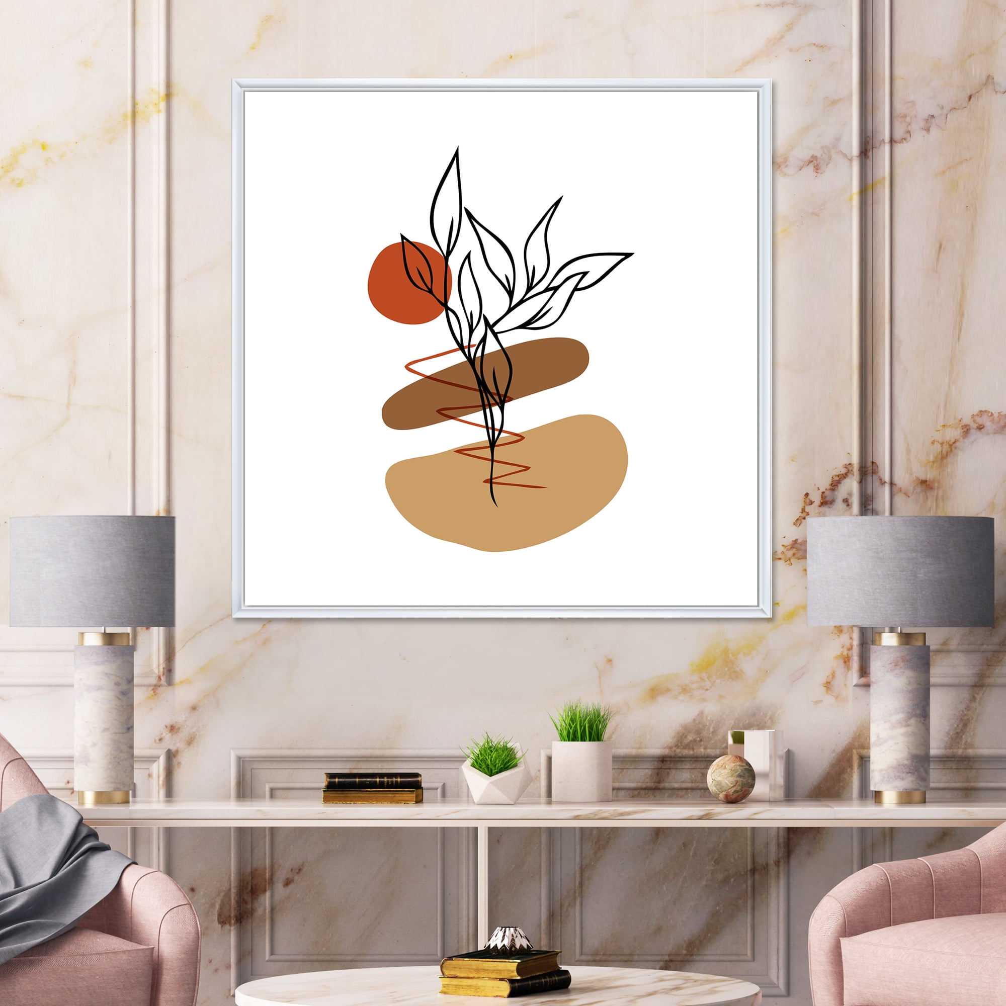 Designart 'Abstract Flowers Plants With Elementary Shapes II' Modern Framed Canvas Wall Art Print