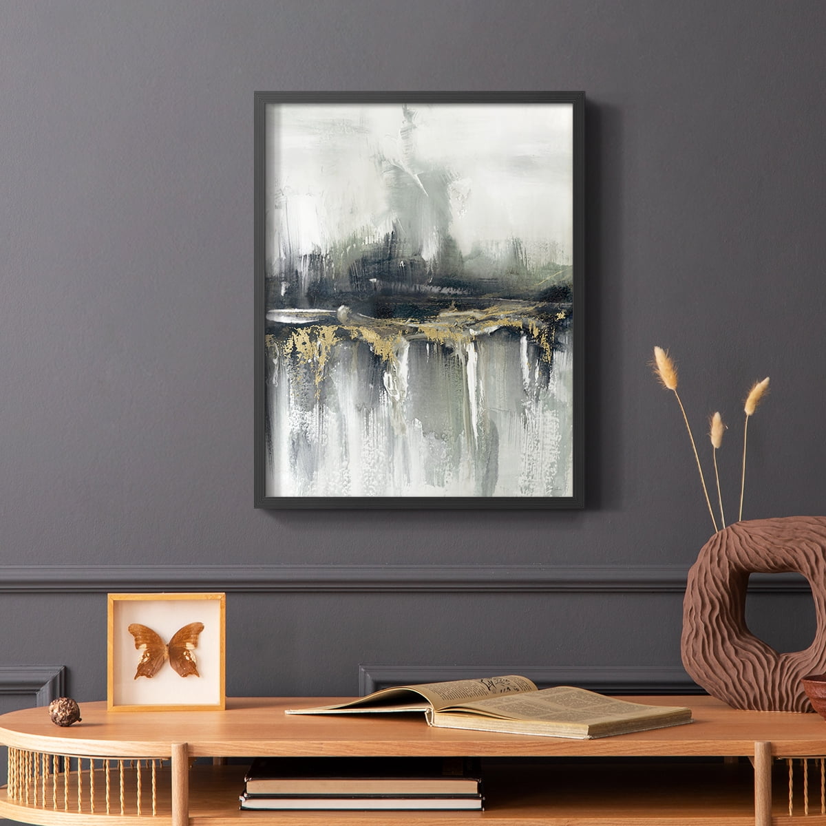 Indyscape and Gold in Black Solid Wood 16 x 20 Framed Print