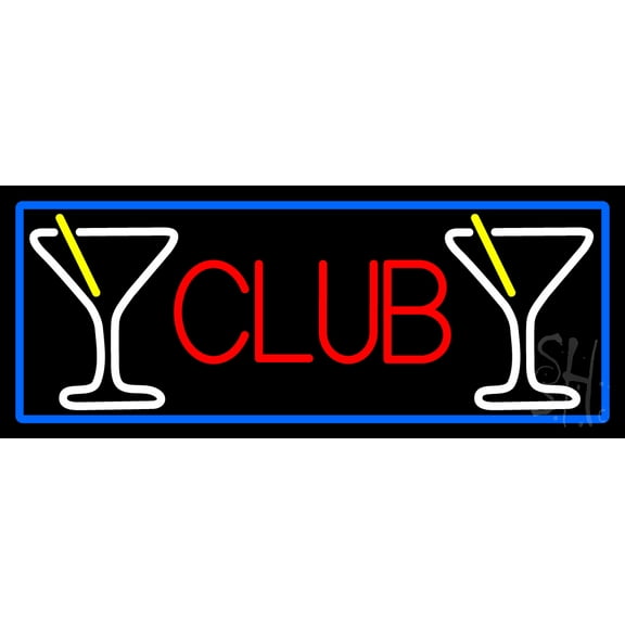 Martini Glass With Blue Border LED Neon Sign 10 x 24 - inches, Clear Edge Cut Acrylic Backing, with Dimmer - Bright and Premium built indoor LED Neon Sign for Bar decor.