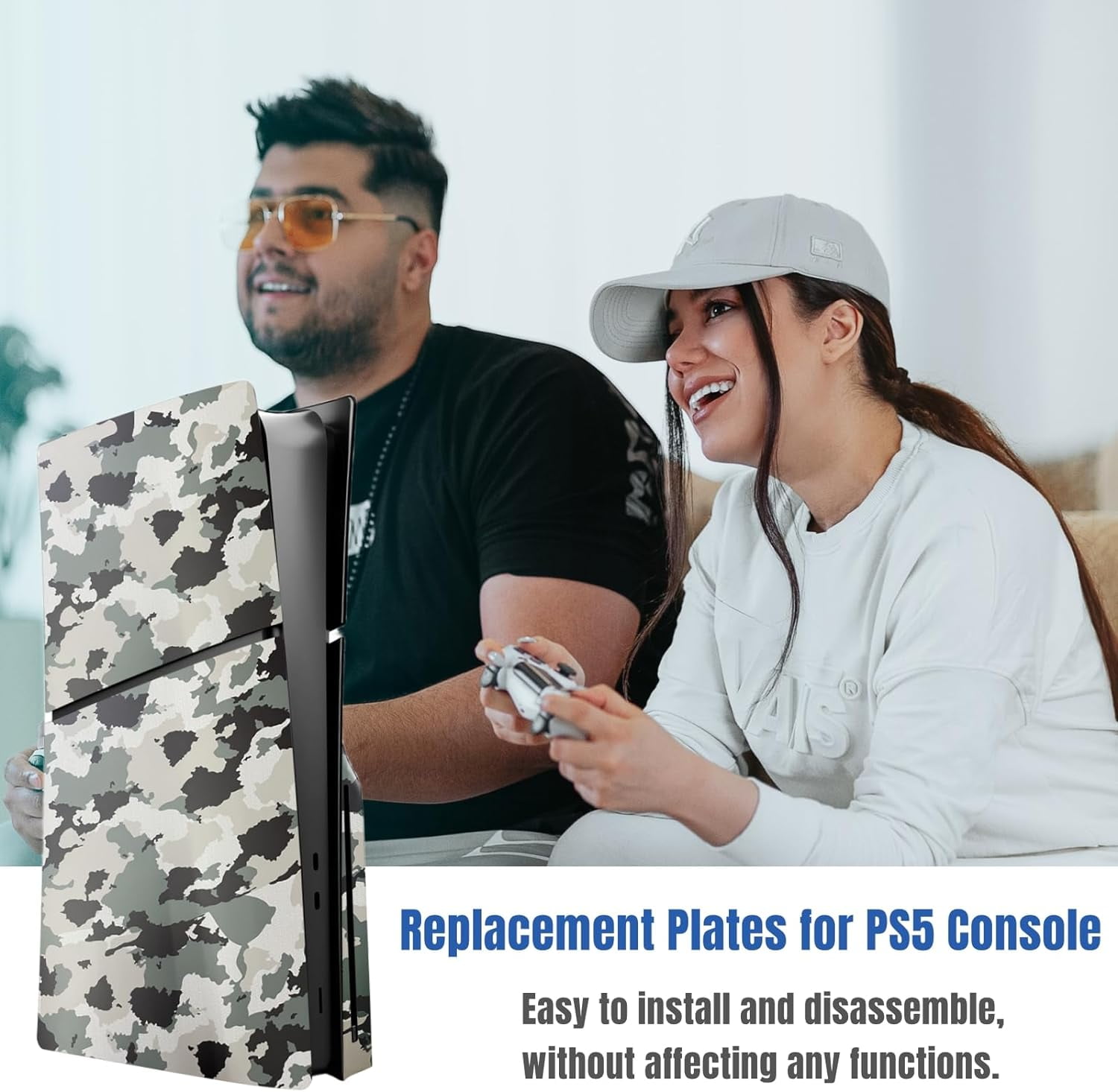 Disc Edition Cover Plates for PS5 Slim Console, Shell Panels Compatible with Playstation 5 Slim Accessories Protective Replacement Faceplate (Camouflage)