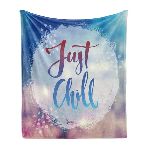 Just Chill Soft Flannel Fleece Blanket, Silhouette of Words Placed Inside a Circular Paint Blob on a Blurred Background, Cozy Plush for Indoor and Outdoor Use, 50" x 70", Multicolor, by Ambesonne