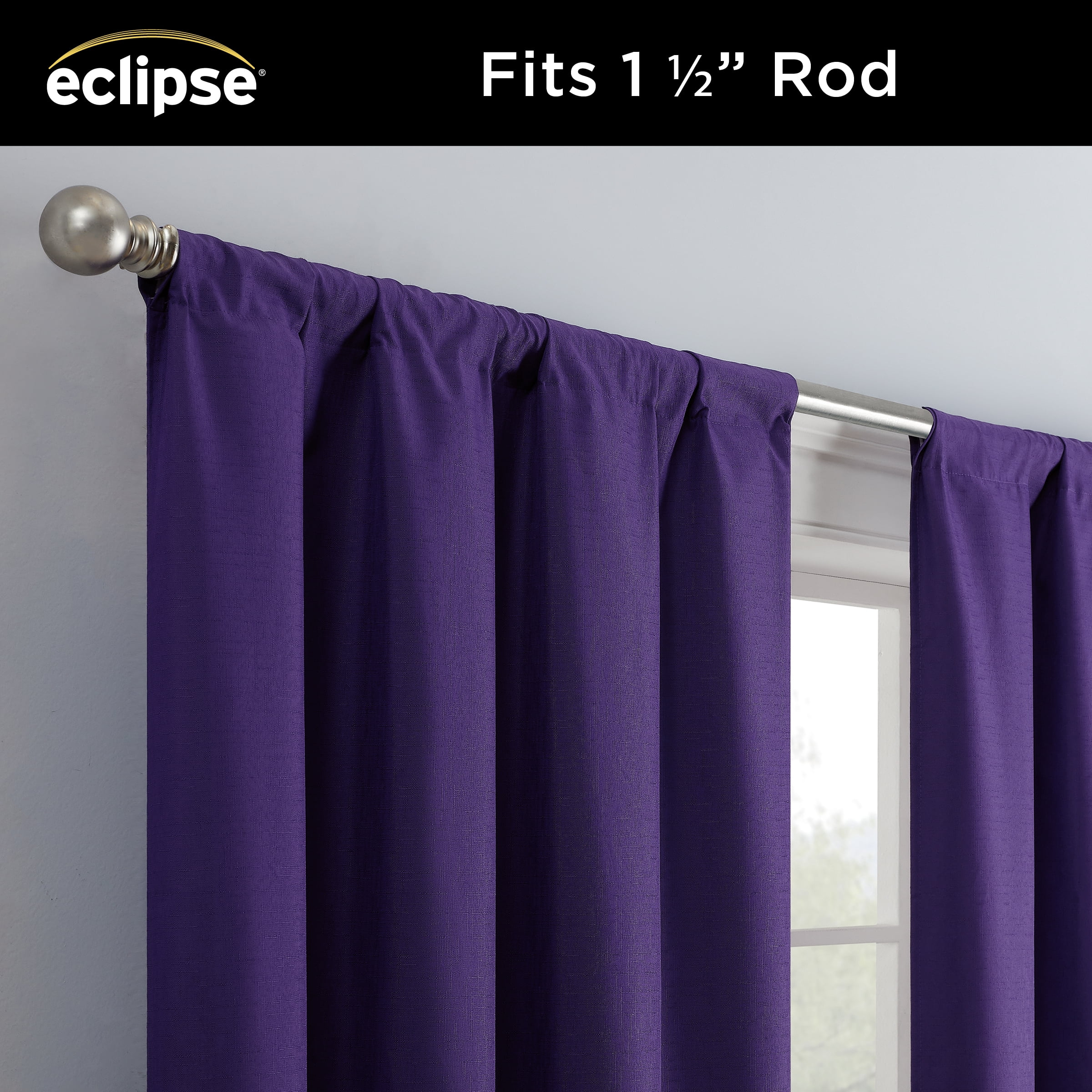 Eclipse Kendall Modern Blackout Curtains, 54 In Long x 42 In Wide, Purple, Sold as a Single Curtain Panel
