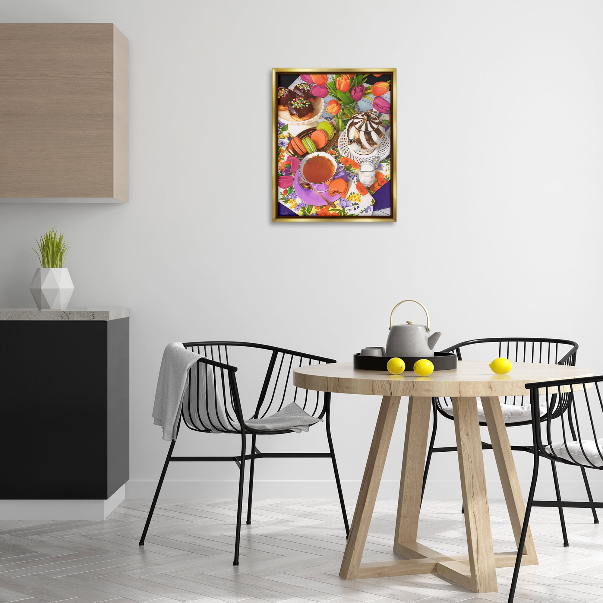 Stupell Industries Spring Tea Party Food & Beverage Painting Gold Floater Framed Art Print Wall Art, 17 x 21