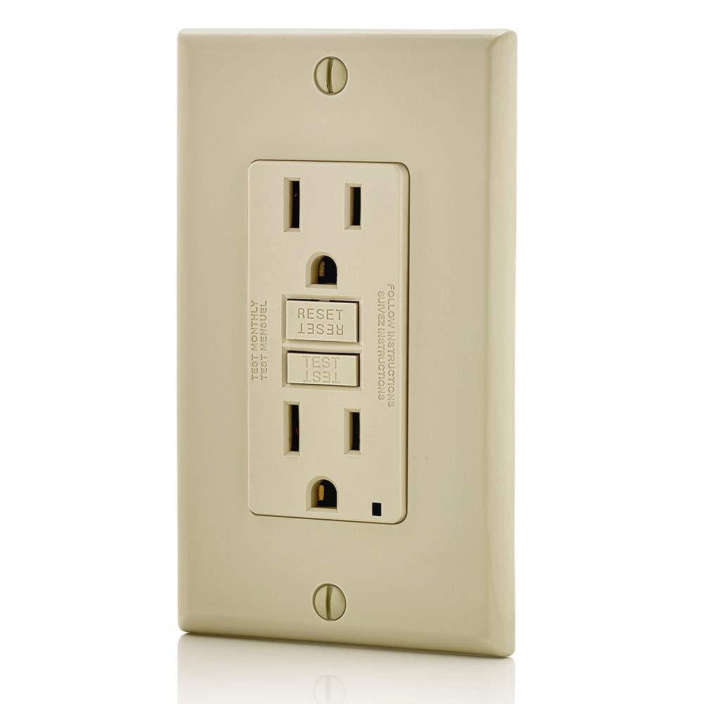 Leviton GFCI Receptacle in Ivory — UL Listed for US Residential Electrical Code Compliance, Drop-in NEC-Standard Wiring
