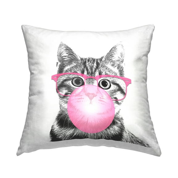 Stupell Industries Tabby Cat Bubble Gum Pink Glasses Pet Design by Annalisa Latella Throw Pillow
