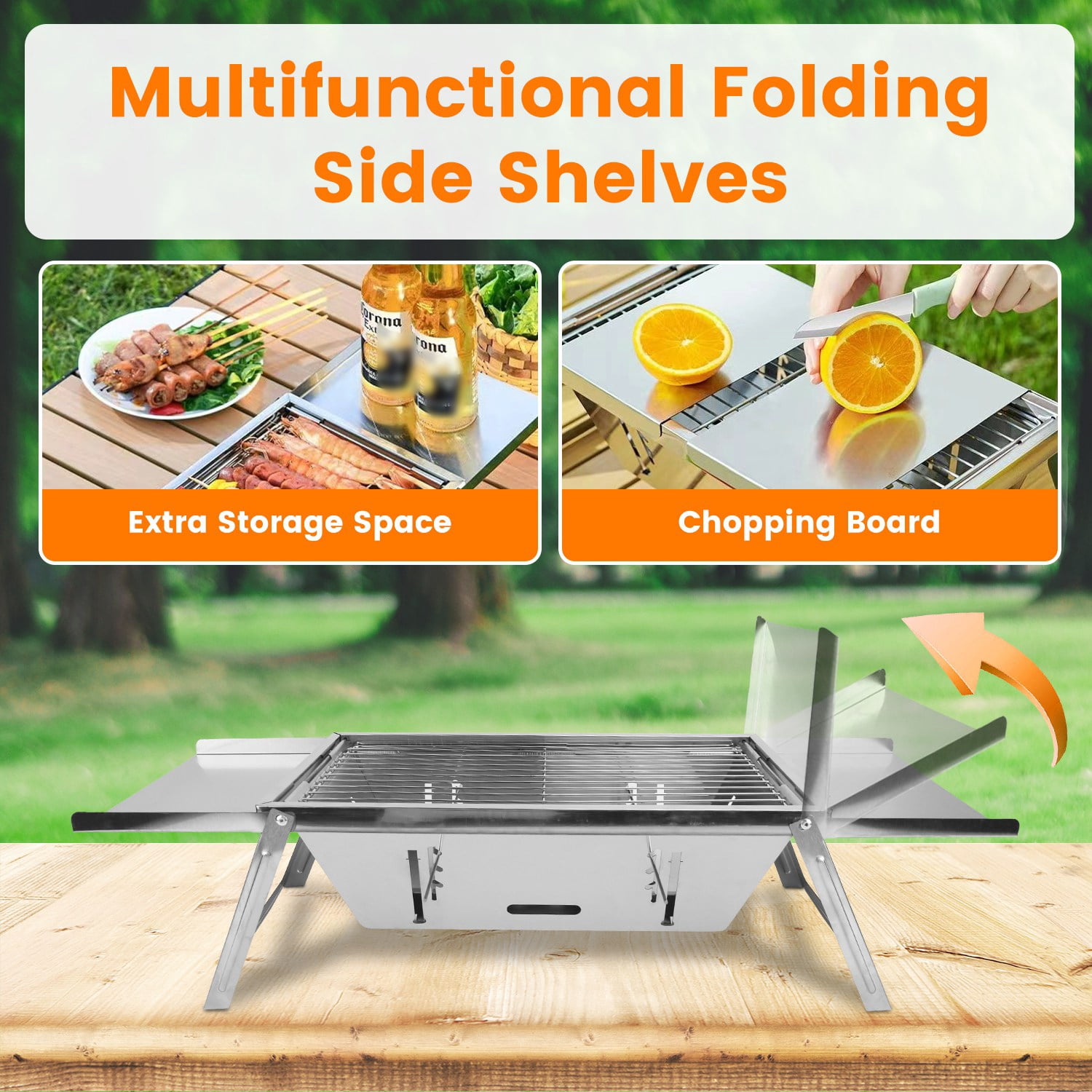 Imountek 3 in 1 Foldable Charcoal Grill, Fire Pit Slow Cooker 2-3 People Stainless Steel BBQ Grill for Camping Tailgating Yard