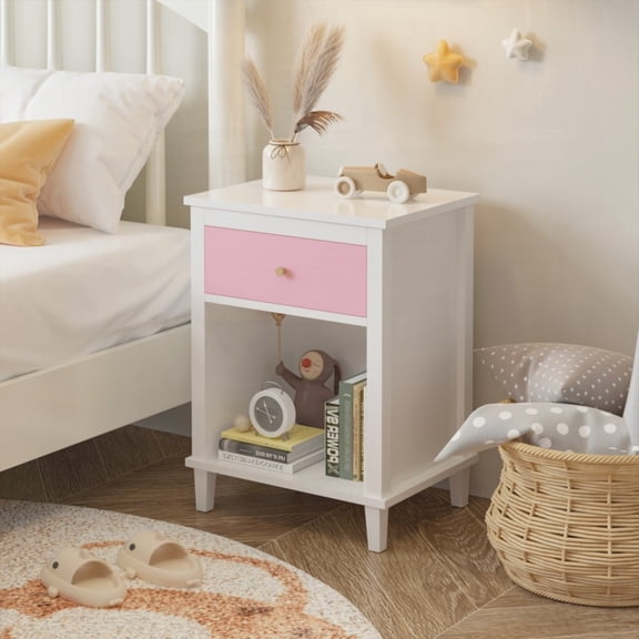26.77''H MDF Nightstand with 1 Drawer 1 Shelf, Pink Gold Handle