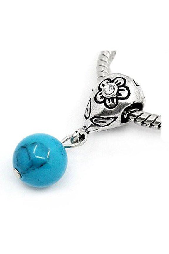 Light Blue Dangle Ball With Rhinestones European Bead Compatible for Most European Snake Chain Bracelet