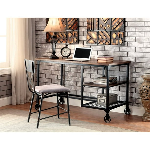 Furniture of America Amtex Computer Desk with Casters in Medium Oak