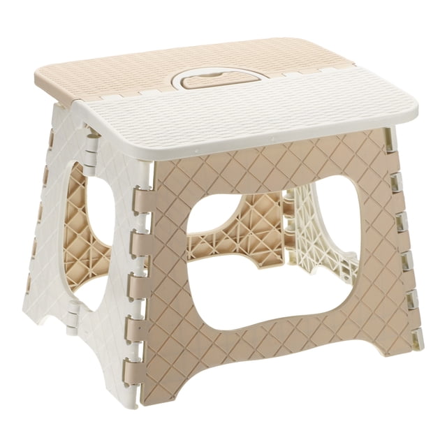 Uxcell Taburete Plegable de 9" para Adultos Capacidad de 275 lbs Taburete Antideslizante con Mango Taburetes Plegables Caqui