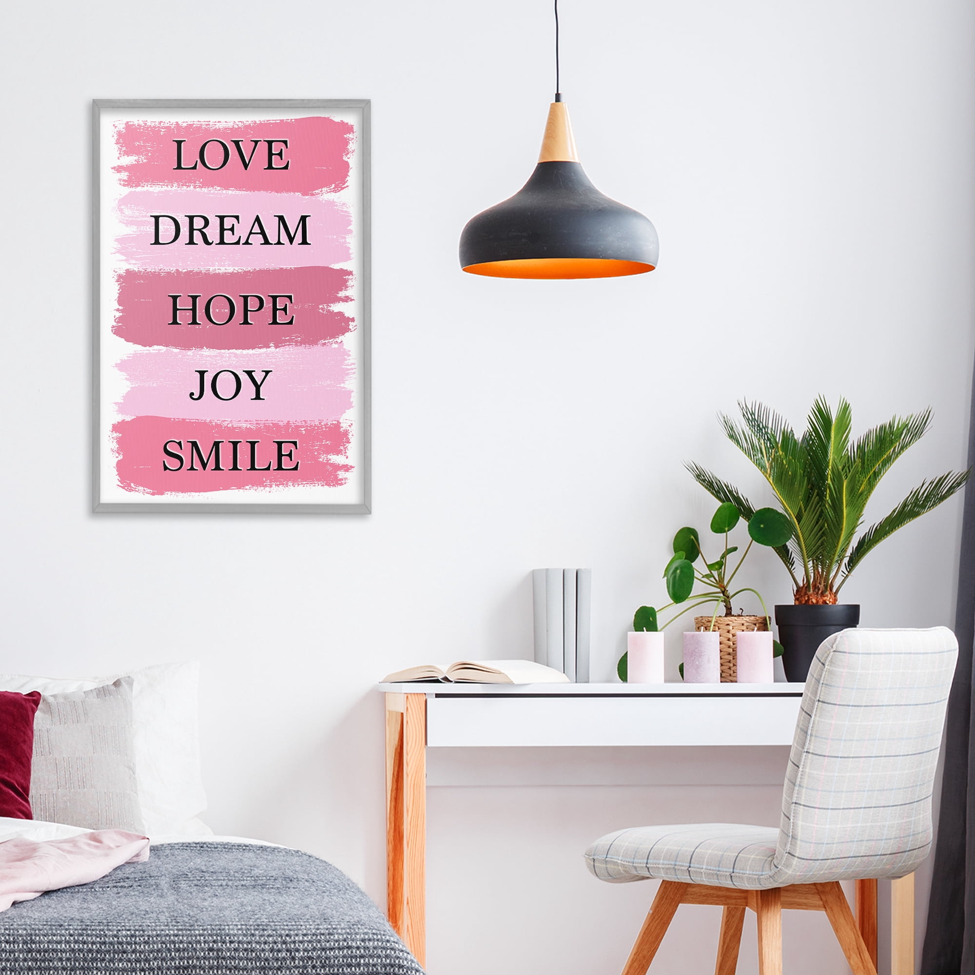 Stupell Industries Love Dream Hope Joy Smile Gray Framed Giclee Art, design by Martina Pavlova