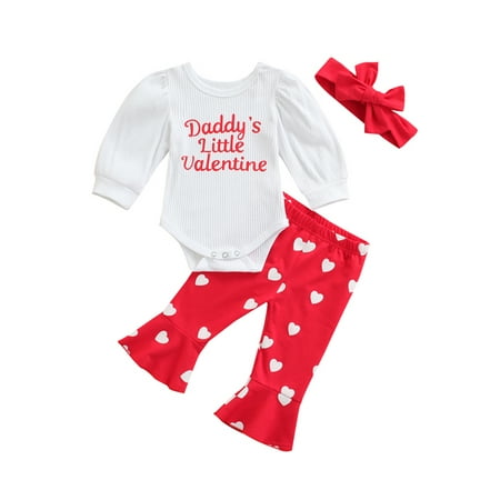 

Fullvigor Baby Girls Valentine’s Day Outfits Long Sleeve Romper Top Flare Pants Headband
