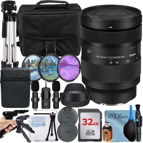 Sigma 28-70mm DG DN Objectif Contemporain pour Sony E Bundle avec Carte Mémoire 32 Go + Étui + Kit de Filtres + Accessoires ZeeTech Bundle