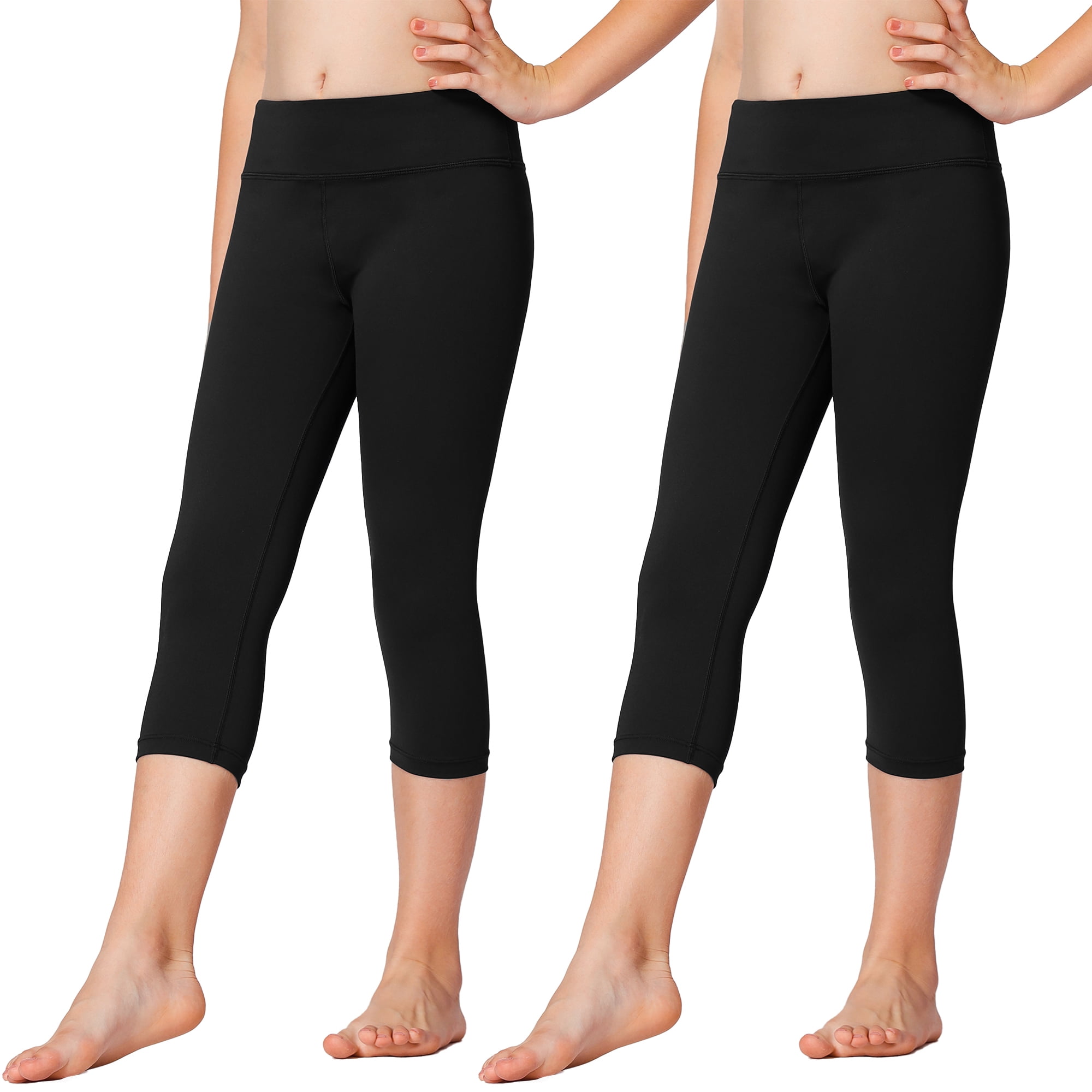 Stelle 2 Packs Girls High Waist Athletic Capri Leggings with Hidden