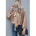 thumbnail image 4 of Blouse à Manches Courtes Kaki à Col Rond et Froncé pour Femmes, 4 of 6