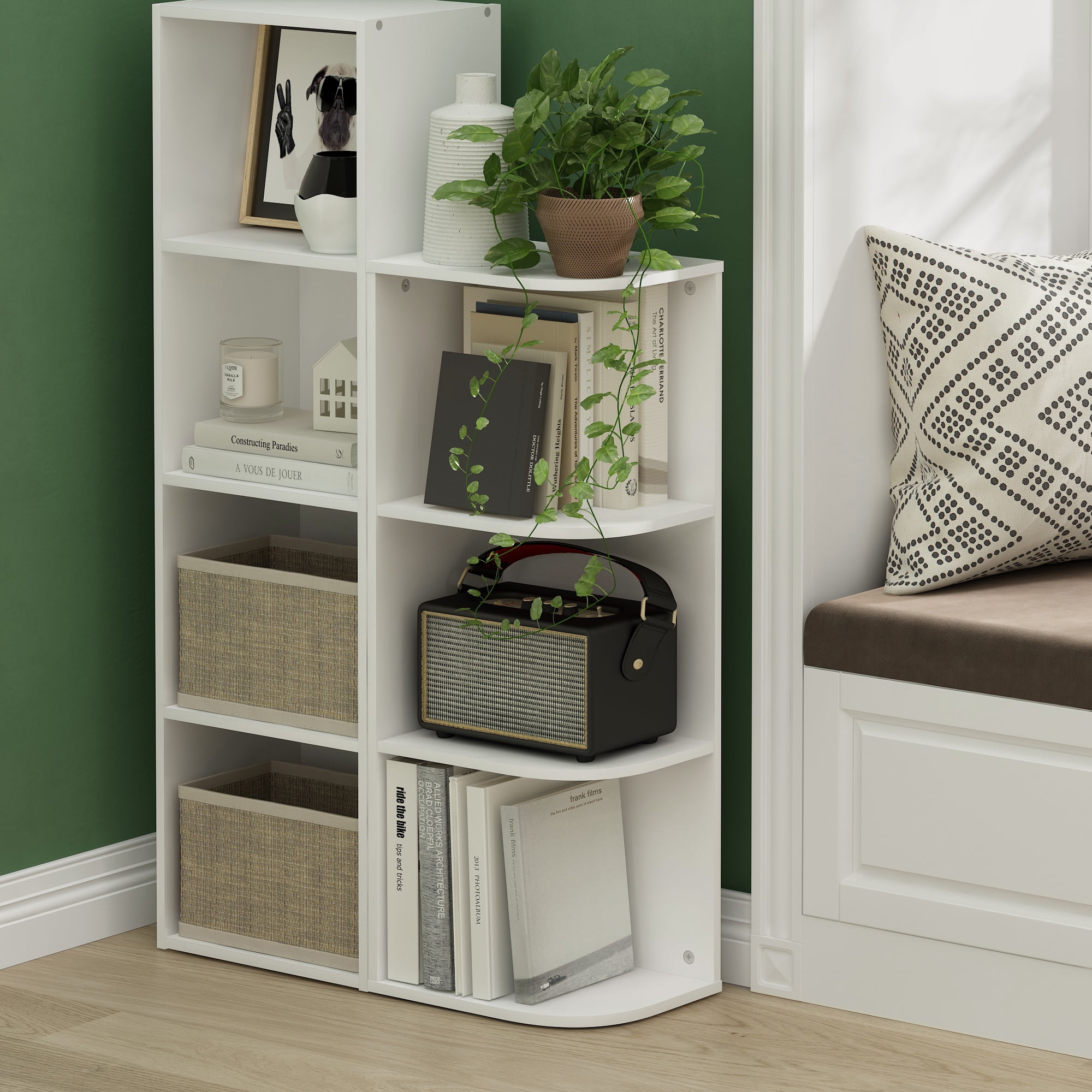 Furinno Pasir 3-Tier Corner Open Shelf Bookcase, White