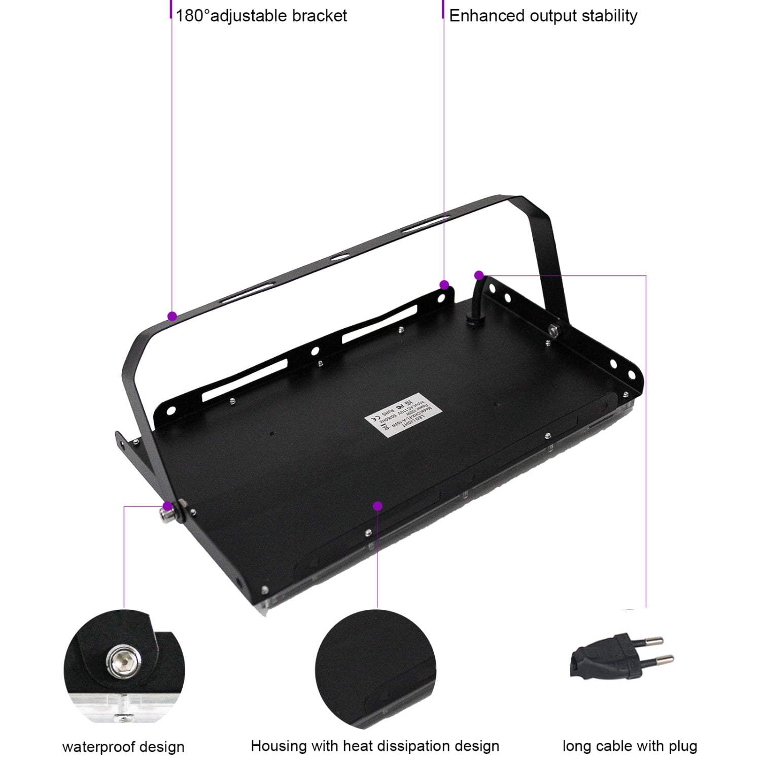 OUSIDE 1PCS 300W Flood Lights, Blacklight Flood Light with Plug and Switch,for Glow Party, Halloween, Fluorescent Poster, Body Paint