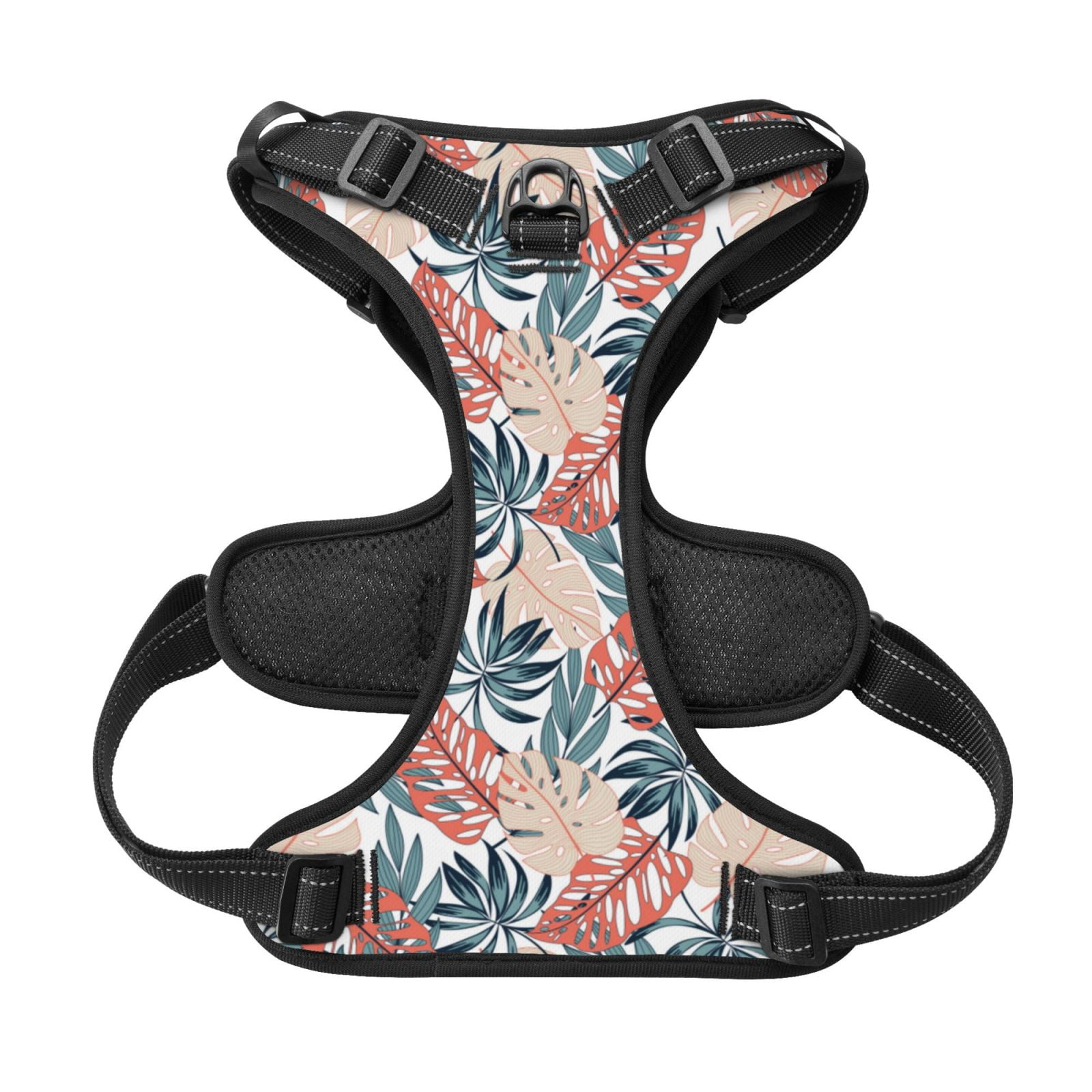 Kdxio Tropical Leaves Print No Pull Dog Harness Adjustable Reflective Oxford Easy Control Medium Large Dog Harness for Training and Everyday-Large