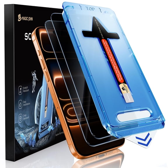 MAGIC JOHN 2 Pack Privacy Screen Protector for iPhone 17 Pro Max 9H Hardness Shatterproof Tempered Glass,Auto Dust-Elimination Bubble-Free Easy Install