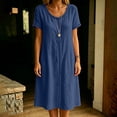 thumbnail image 4 of Horkkom T Shirt Dress Women Solid Color Short Sleeve Crew Neck Midi Dresses Summer Loose Casual Dresses, S-3XL, 4 of 8