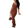 thumbnail image 3 of VISgogo Vestido ceñido al cuerpo para mujer, Vestido de cadera con abertura fruncida en el hombro oblicuo con tirantes lisos, Trajes largos ajustados de verano para mujer para fiestas/clubes/bares VISgogo moda, 3 of 8