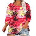 thumbnail image 2 of JTZGDY Plus Size Womens 3/4 Sleeve Tops Vintage Floral Printed Summer Graphic T-Shirts Loose Oversized Crewneck Tunic Blouse Fashion 2025 Outfit Clothes Hot Pink#02 XL, 2 of 6