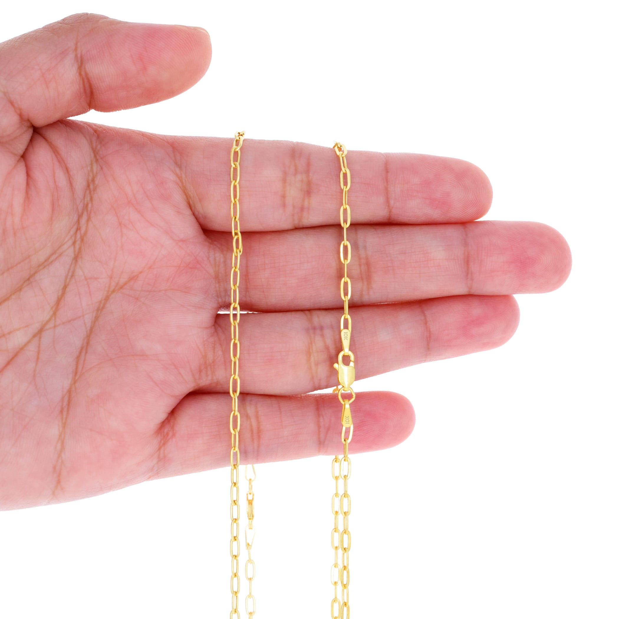 Nuragold 10k Real Yellow Gold Paperclip 2mm Elongated Cable Link Bracelet (7"-8") Dainty Italian Jewelry for Men & Women