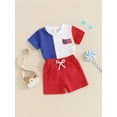 thumbnail image 3 of Bagilaanoe 4th of July Outfits for Toddler Baby Boys Short Sleeve Contrast Color T-Shirts Tops + Shorts 6M 12M 18M 24M 3T 4T Kids Independence Day Clothes 2pcs Short Pants Set, 3 of 7
