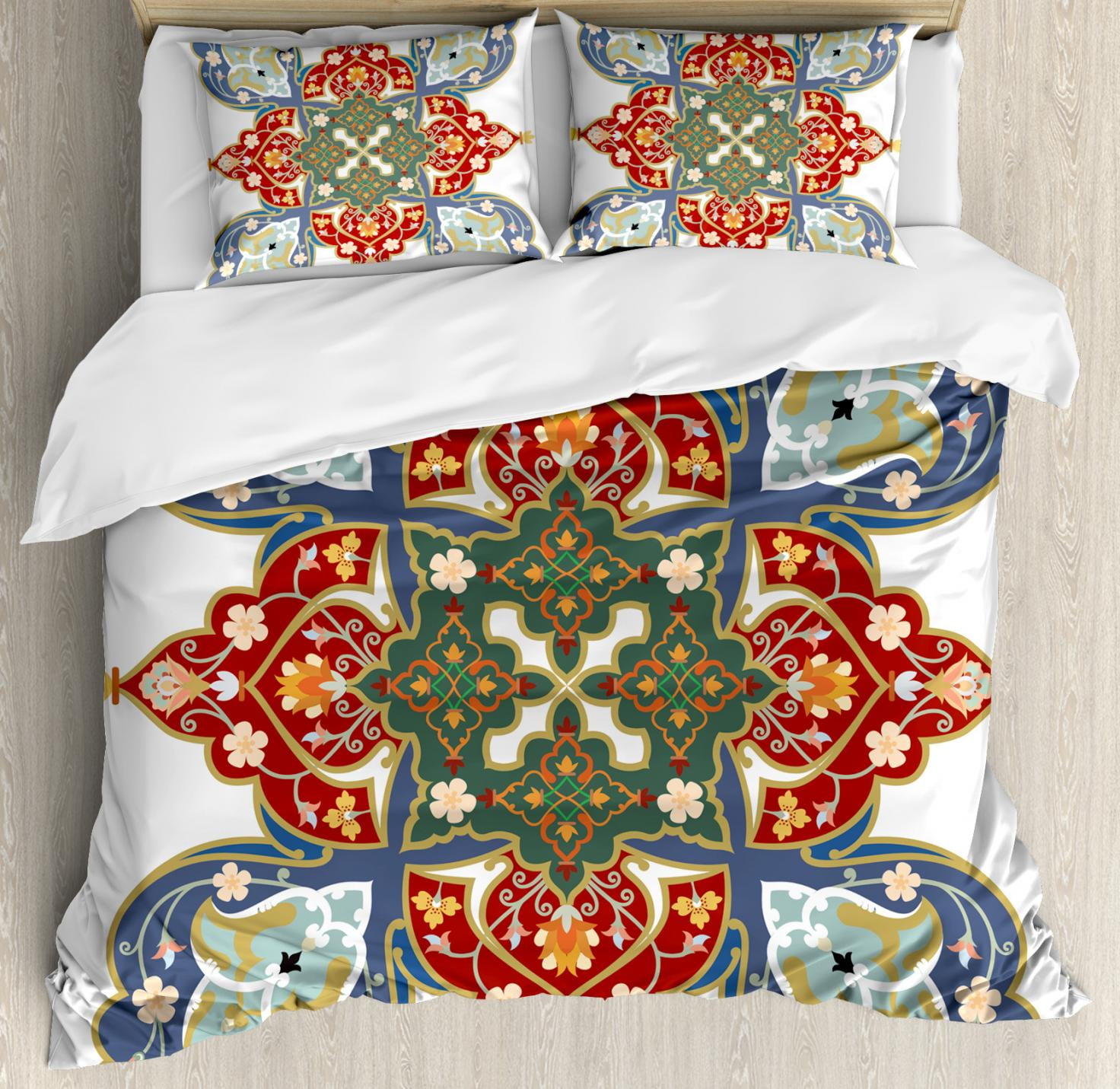 Oriental Duvet Cover Set Turkish Ottoman Arabic Eastern Design Oriental Duvet Cover Set Turkish Ottoman Arabic Eastern Design Flowers Moroccan Image Decorative Bedding With Pillow Shams White Ruby Turquoise Cadet