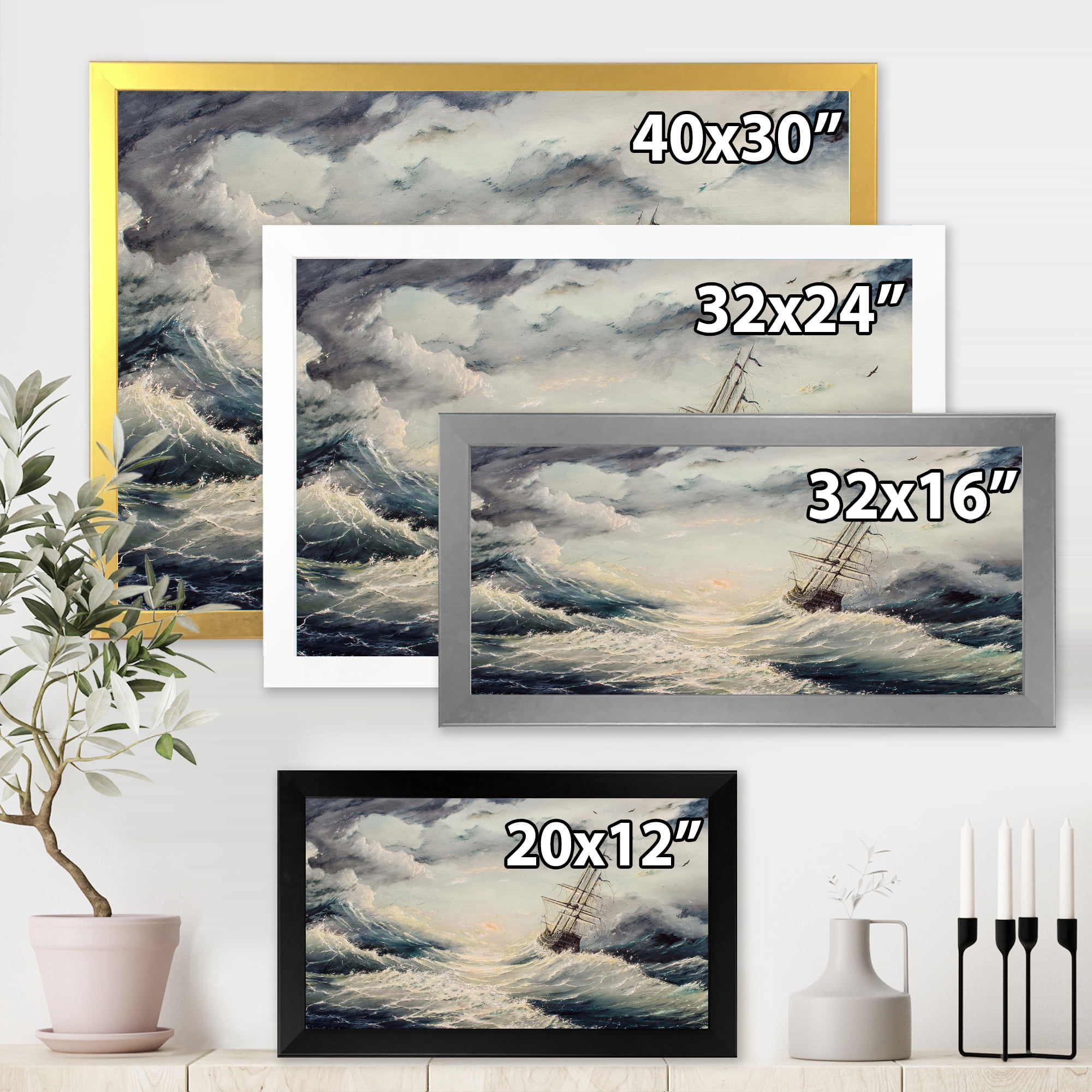 Designart 'Ship Struggles With The Sea Storm' Nautical & Coastal Framed Art Print
