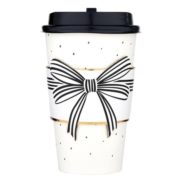 Santa Barbara Design Studio 8-Count Disposable Paper Coffee Cups, Sleeves and Lids to-Go Hot Drink Cups, 16-Ounce, Bow