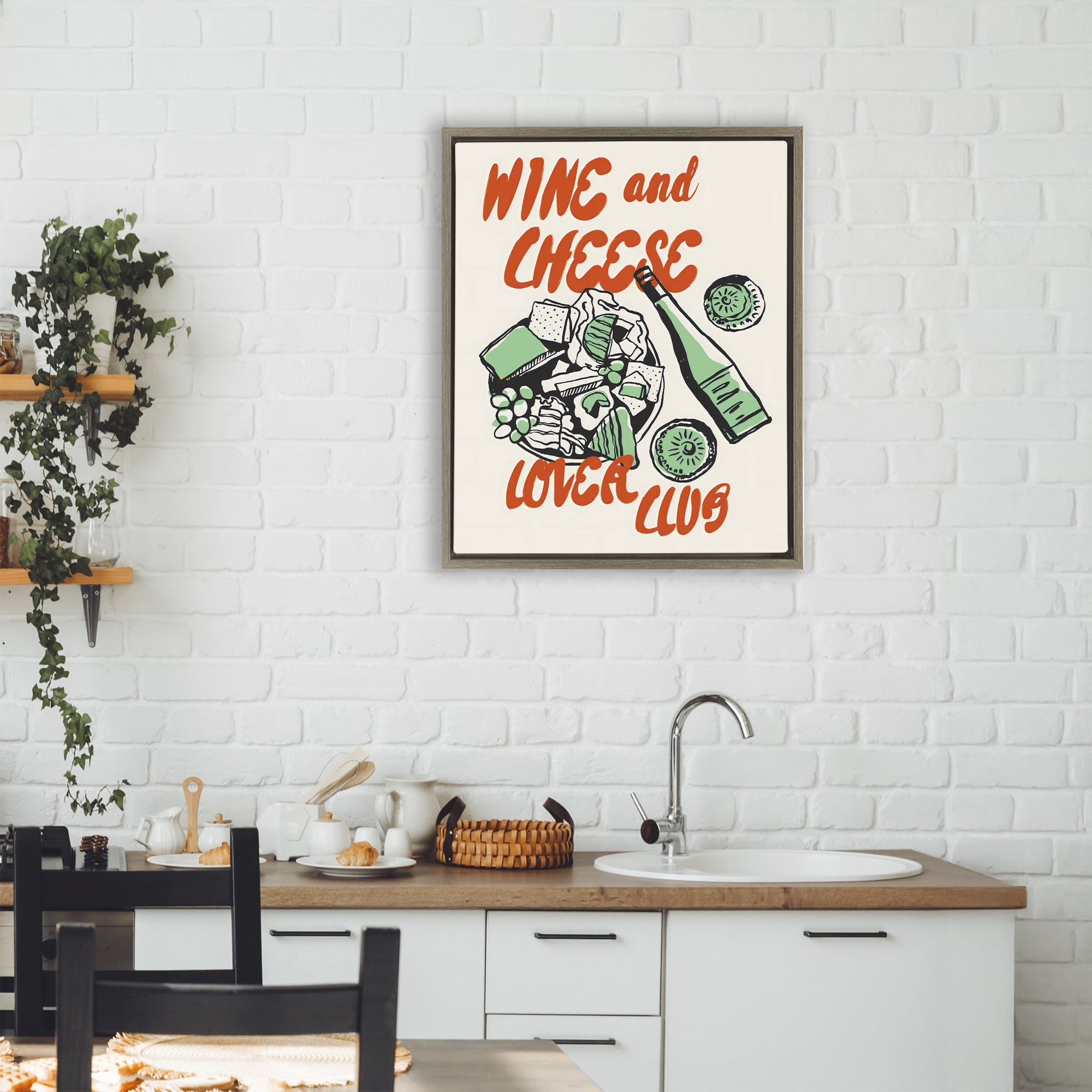 Stupell Industries Wine & Cheese Lover Club Brown Framed Floater Canvas Wall Art, design by The Prints Vibe