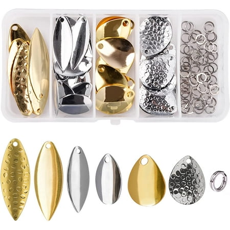 Spinner Blades Fishing Lure Making Kit 100pcs Easy Spin Colorado Willow Blades Double Split Rings Set for DIY Spinnerbaits Walleye Rig Trout Salmon Bass Fishing