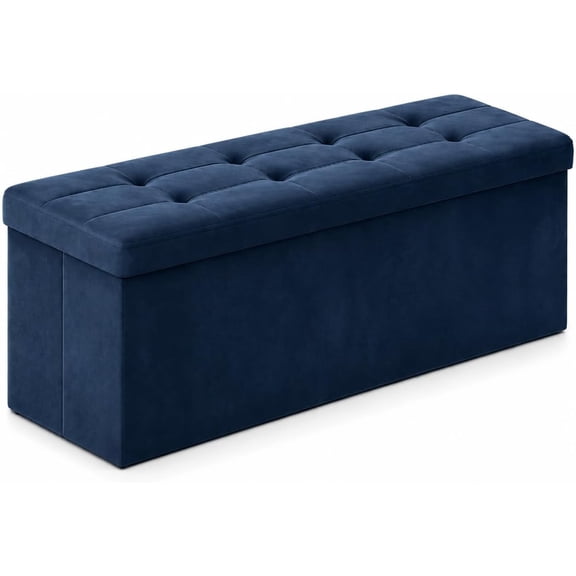 43 Inch Folding Storage Ottoman Bench with Hidden Storage, Velvet Storage Ottoman Foot Rest Stool, End of Bed Bench for Bedroom, Living Room, Entryway and Closet, Navy Blue