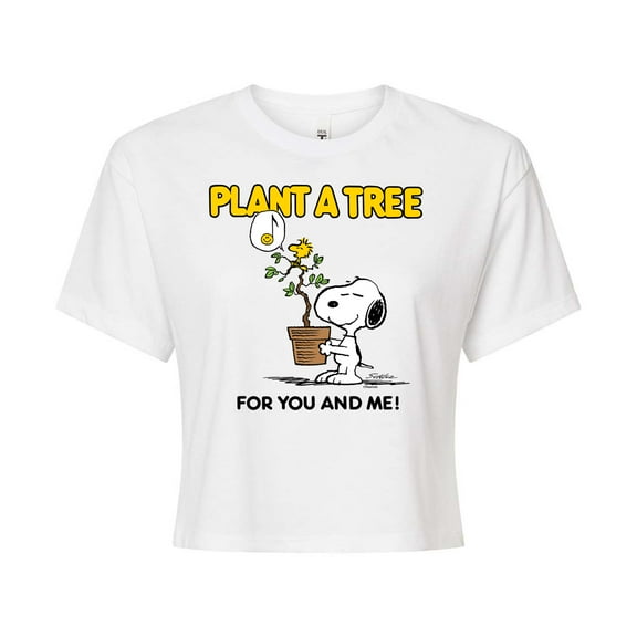 Peanuts - Plant A Tree - Juniors Cropped Cotton Blend T-Shirt