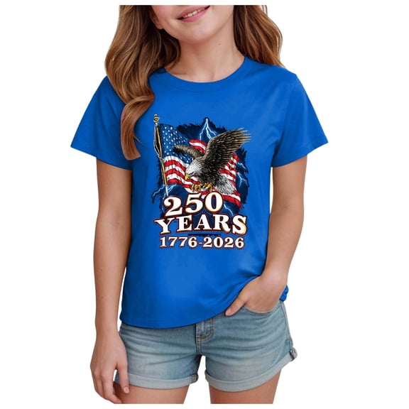 Girls Boys Independence Day T-Shirt Fashion Sequins 4th of July Top Summer American Flag,Blue