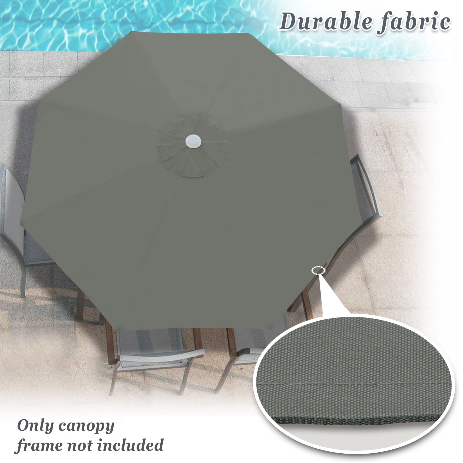 Sunny 10' Umbrella Canopy Top Cover Patio Replacement Top Cover 8 Ribs Outdoor Sunshade (Grey)