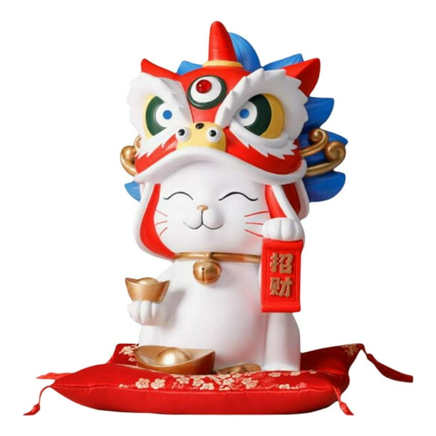 Estatua de gato de la suerte, colección de figuritas Feng Shui, amuletos decorativos para la vida blanco