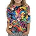 thumbnail image 1 of PMVFHDE Hauts pour Filles Hauts pour Filles T-Shirt d'Été pour Filles 2025 Hauts Tendance pour Filles Imprimé Carnaval Décontracté Col Rond Manches 3/4 T-Shirt Multicolore, 12-13 Ans, 1 of 5
