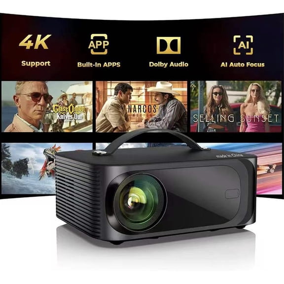 Outdoor-Projector-4K with AI Auto Focus,50WDolby Audio,Built-in Apps High Brightness, Smart OS 2.0, Movie Projector with WiFi Bluetooth, Portable Proyector for Bedroom/Ceiling/Camping