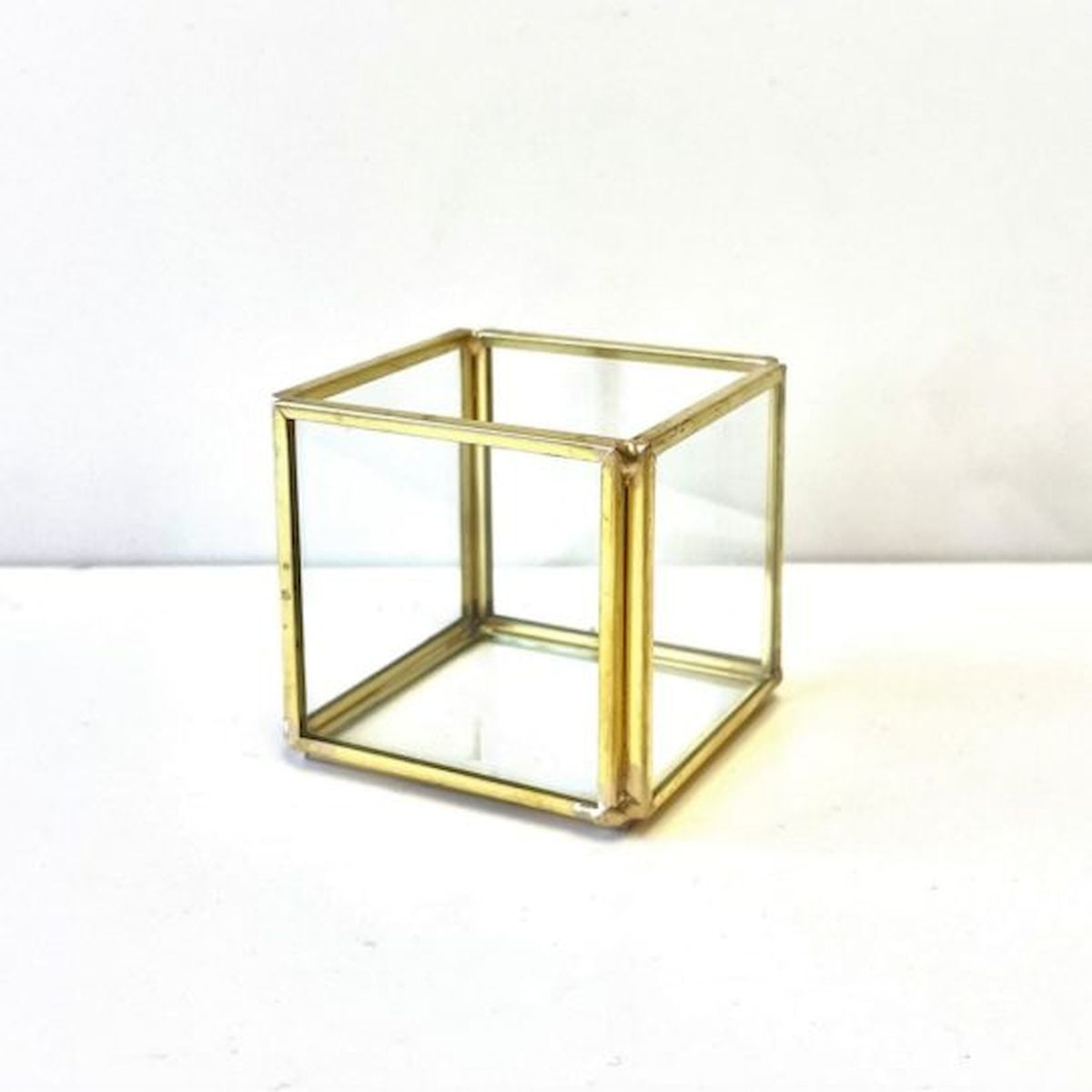 Clear And Gold Glass Cube Votive Candle Holder