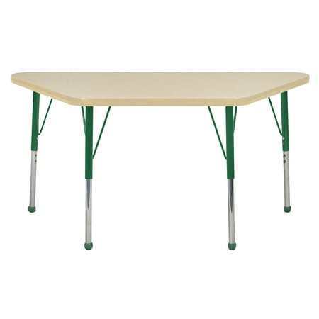 ECR4Kids 24in x 48in Trapezoid Everyday T-Mold Adjustable Activity Table Maple/Maple/Green - Toddler Ball