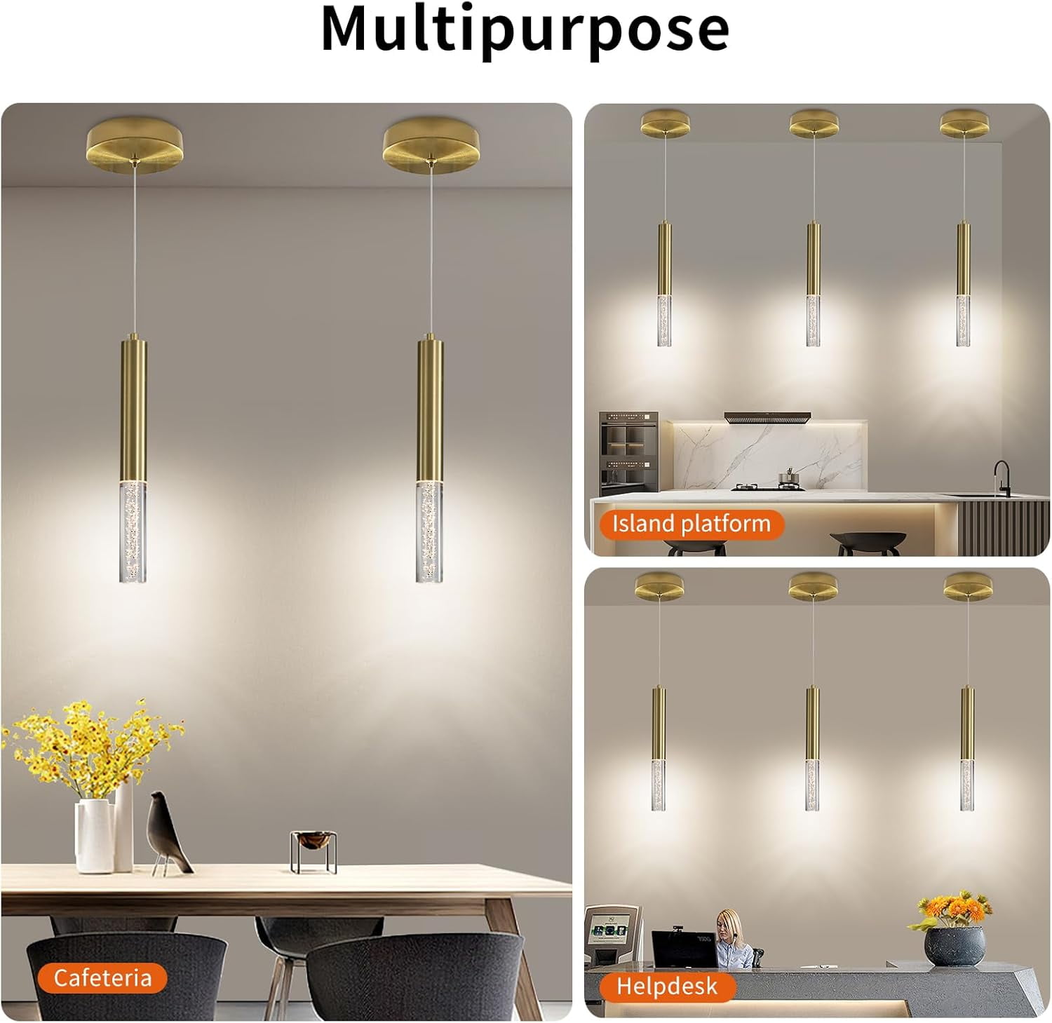 Modern Kitchen Island Pendent Lights Black Minimalist Ceiling Hanging Light Fixtures 3 Color 3000K/4500K/6500K Adjustable Height Mini Linear LED Chandeliers